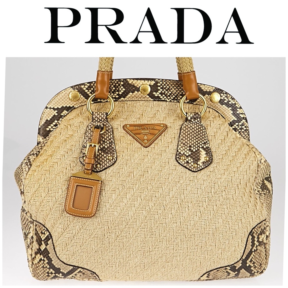 💯Authentic Prada Python Paglia Raffia Style Purse